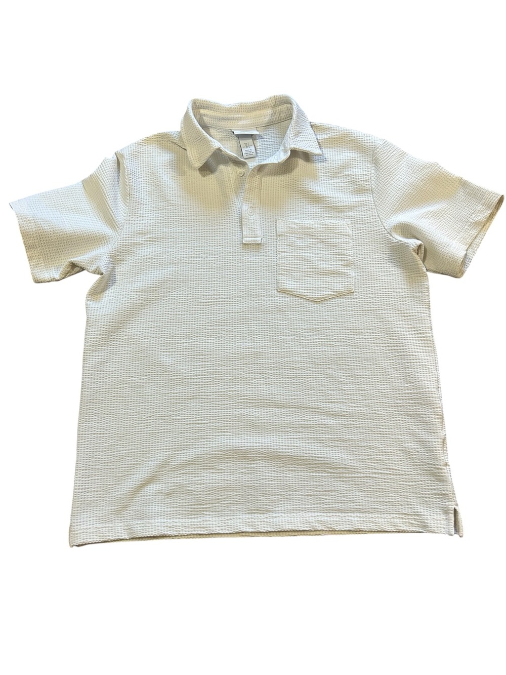 H & M Men’s Textured Short Sleeve Polo in Cream size Medium
